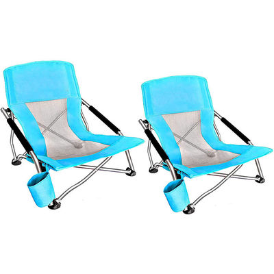 ท่อเหล็ก Ultralight Beach แคมป์ปิ้ง เก้าอี้พับพร้อมที่วางแก้ว Carry Bag